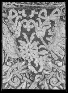Sadeltäcke ur en serie av sex (6042-6047) tillhörande drottning Kristinas kröningskaross med trofémotiv - Livrustkammaren - 19116