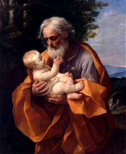Saint Joseph with the Infant Jesus by Guido Reni, c 1635. Free illustration for personal and commercial use.