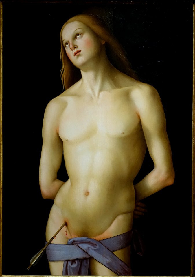 Saint Sebastian by the Master of the Greenville Tondo, Italian, c. 1500-1510, oil on wood panel transferred to canvas - Princeton University Art Museum - DSC06635