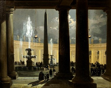 Saint Peter's Square in Rome at moonlight (by Ippolito Caffi)