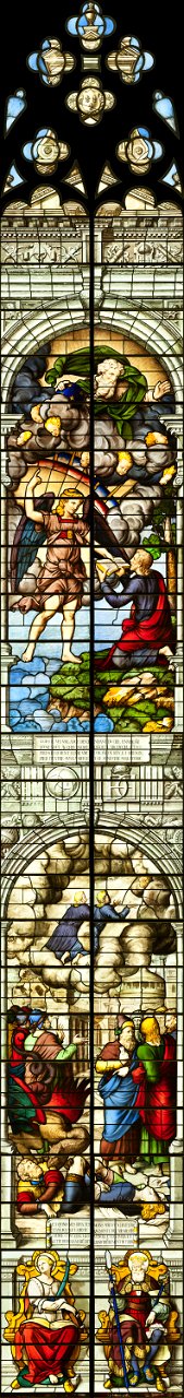 Saint-Chapelle de Vincennes - Baie 3 - L'apparition de l'ange à saint Jean, Les deux témoins, sainte Catherine d'Alexandrie et un roi (bgw17 0807)