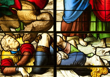 Saint-Chapelle de Vincennes - Baie 3 - Les deux témoins, détail de la Bête et du couple au sol (bgw17 0822)