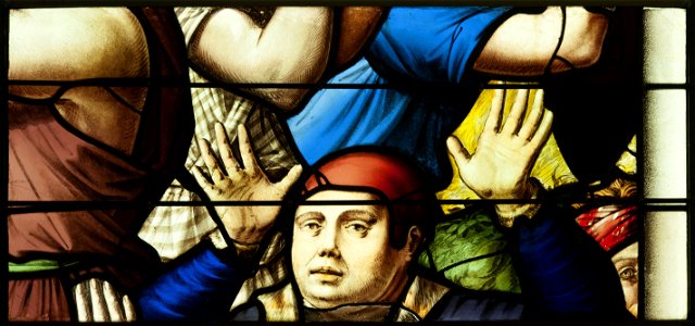 Saint-Chapelle de Vincennes - Baie 0 - Homme levant les bras (bgw17 0413)