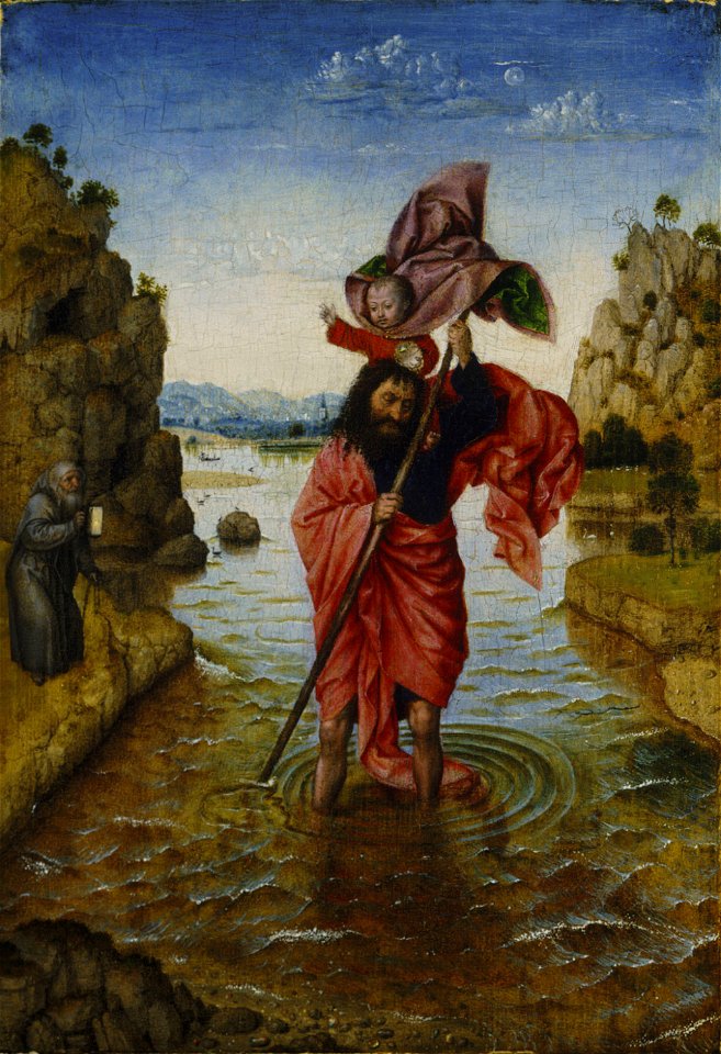 Saint Christopher after Jan van Eyck. Free illustration for personal and commercial use.