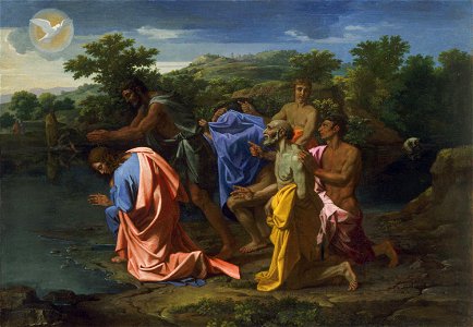 Saint Jean baptisant le Christ - Poussin - Philadelphie Museum of Art. Free illustration for personal and commercial use.