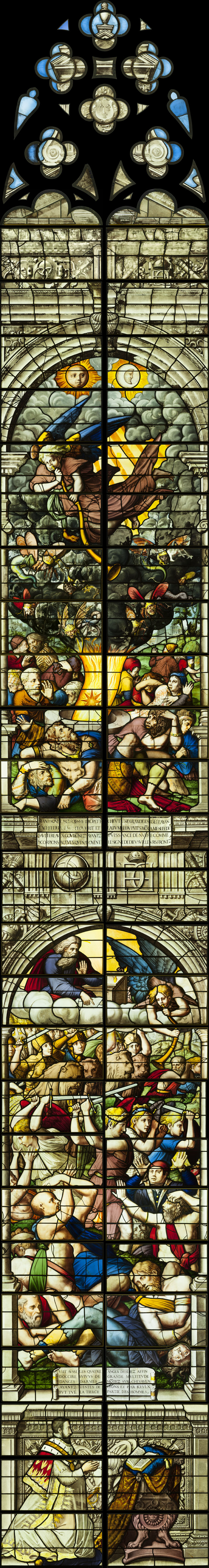 Saint-Chapelle de Vincennes - Baie 0 - Les saulteraux, Les anges exterminateurs et Henri II agenouillé en prière (bgw17 0358)