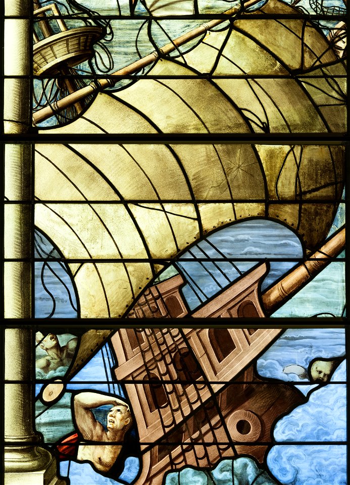 Saint-Chapelle de Vincennes - Baie 2 - La mer changée en sang, détail d'un vaisseau (bgw17 0440)