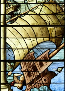 Saint-Chapelle de Vincennes - Baie 2 - La mer changée en sang, détail d'un vaisseau (bgw17 0440)