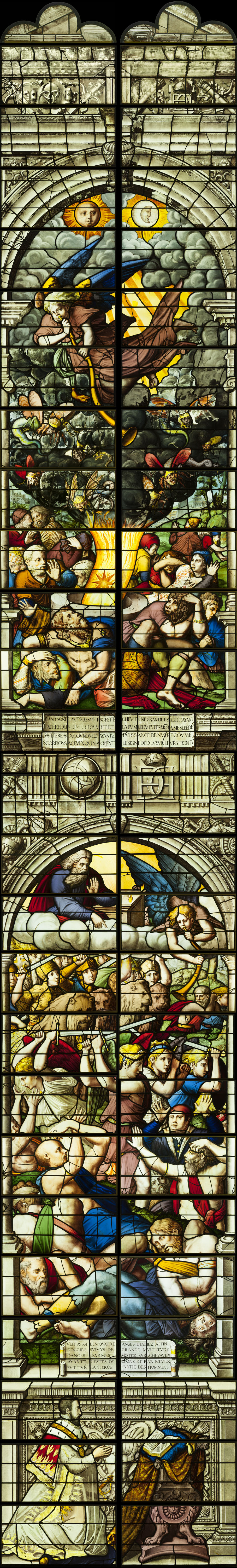 Saint-Chapelle de Vincennes - Baie 0 - Les saulteraux, Les anges exterminateurs et Henri II agenouillé en prière (bgw17 0360)