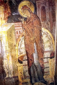 Saint Peter and Paul Church in Aiginio Libanovo Saint Mary in a Detail from Annunciation Scene Fresco XV C
