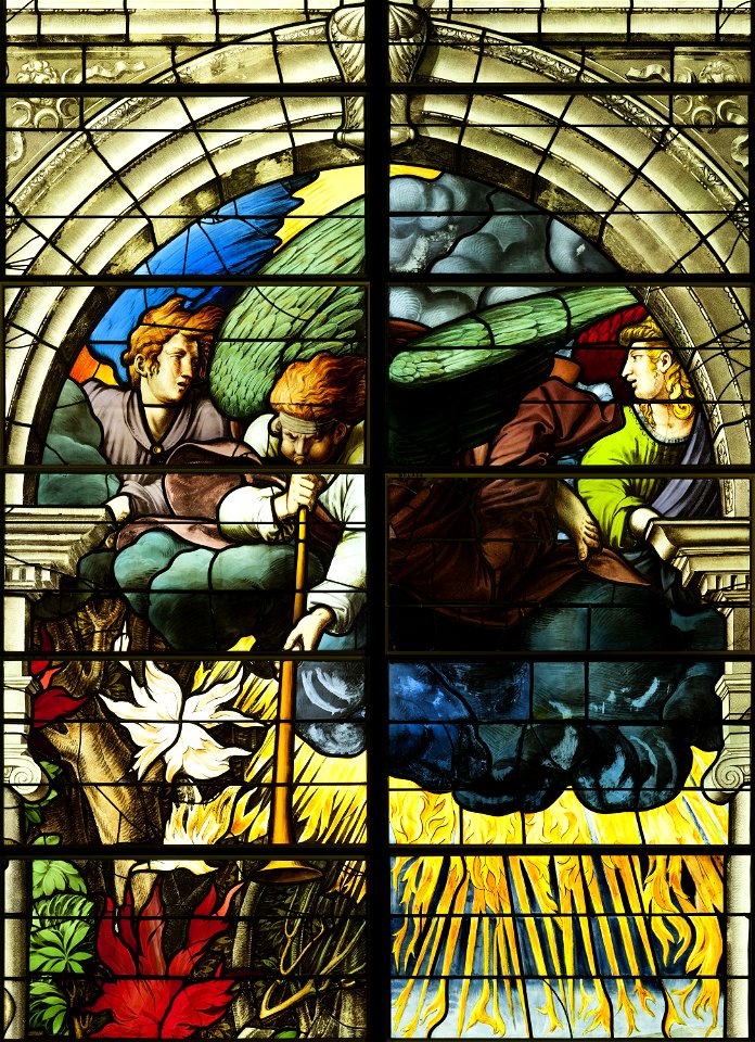 Saint-Chapelle de Vincennes - Baie 2 - L'incendie des arbres et des plantes, détail des anges (bgw17 0435)