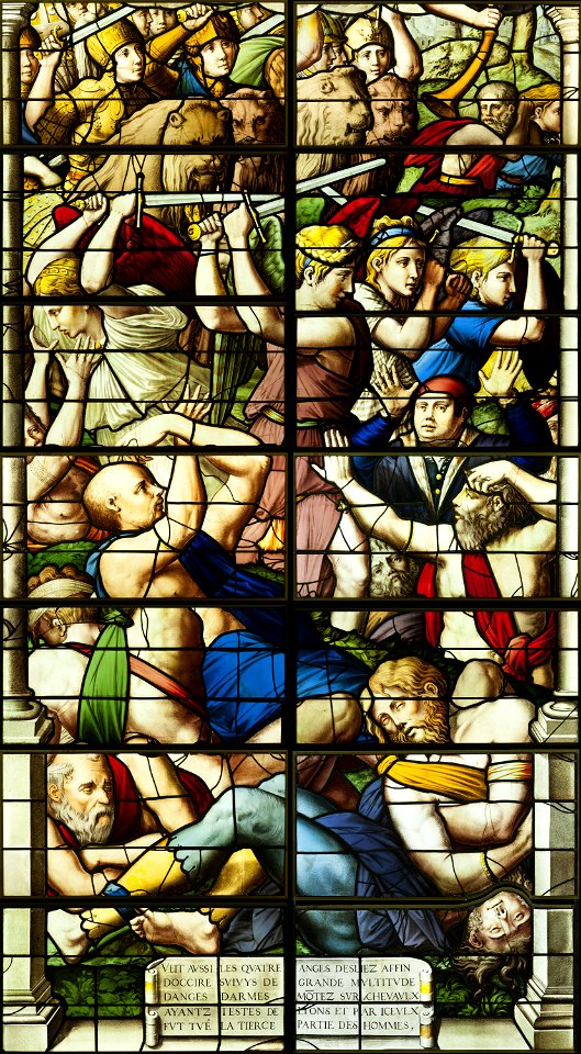 Saint-Chapelle de Vincennes - Baie 0 - Les anges exterminateurs, détail de la scène principale (bgw17 0372)