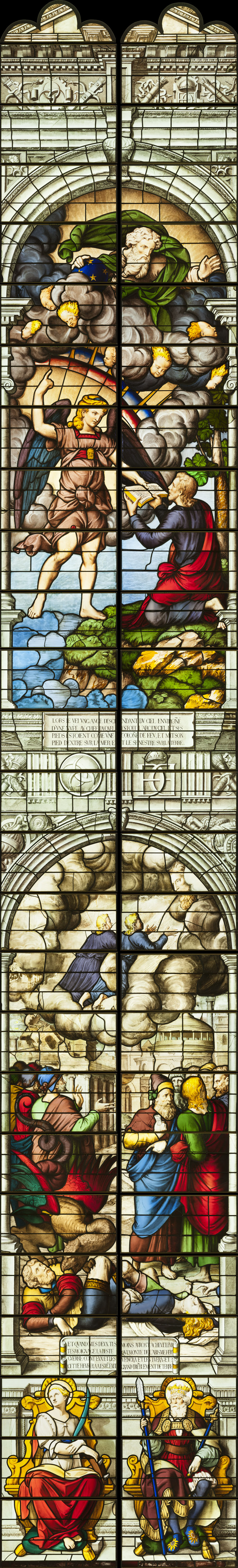 Saint-Chapelle de Vincennes - Baie 3 - L'apparition de l'ange à saint Jean, Les deux témoins, sainte Catherine d'Alexandrie et un roi (bgw17 0809)