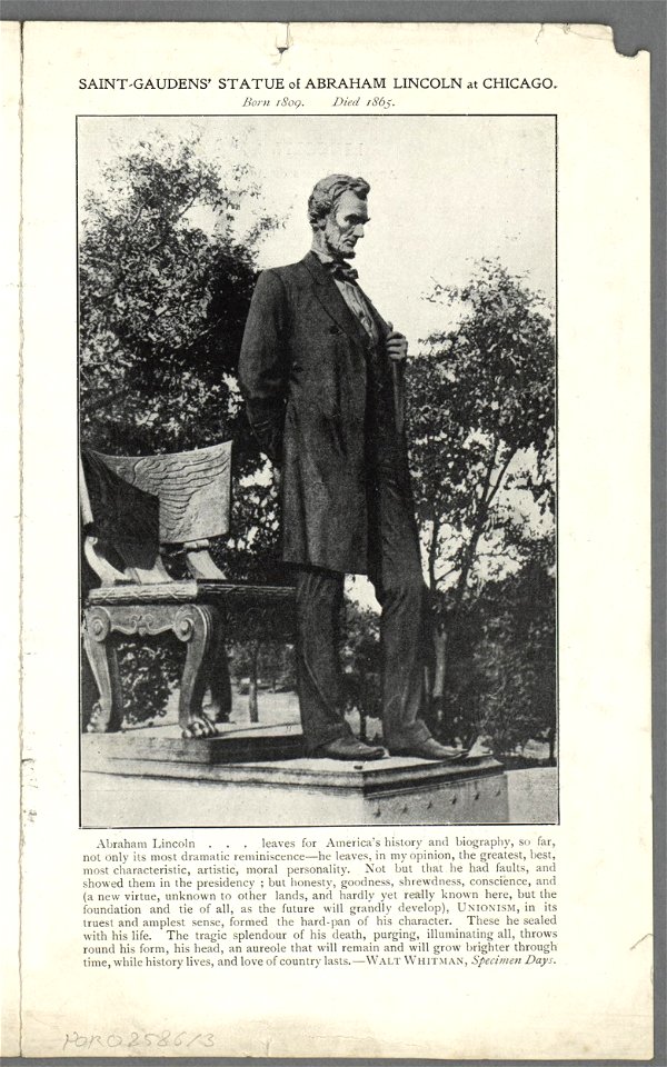 Saint-Gaudens' statue of Abraham Lincoln at Chicago born 1809 ; died 1865 (5449787)