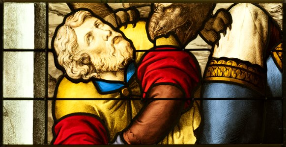 Saint-Chapelle de Vincennes - Baie 3 - Homme attaqué par la Bête (bgw17 0868)