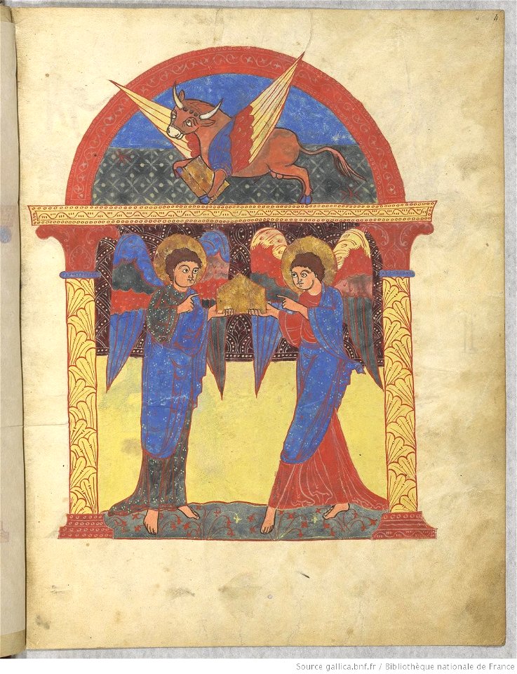 Saint-Sever Beatus f. 004r - Anges tenant l'évangile