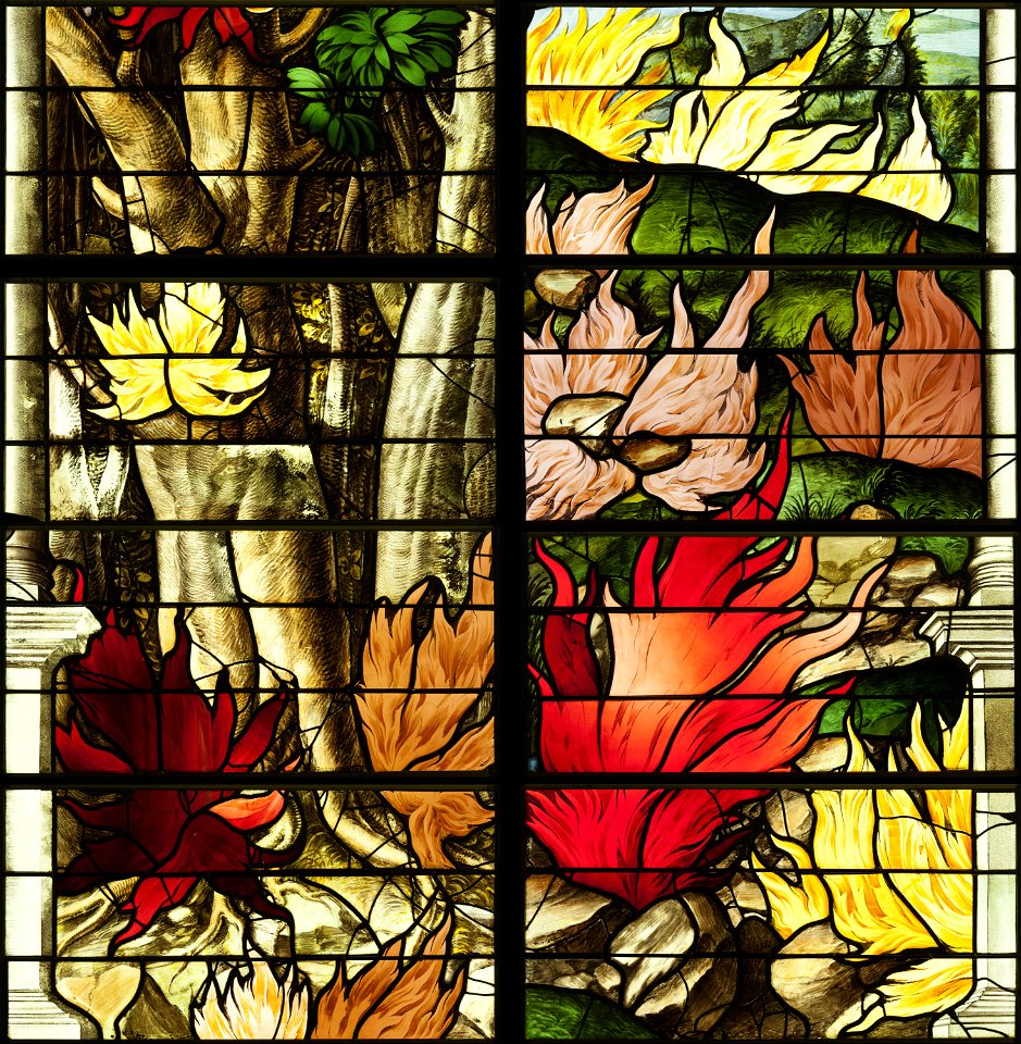 Saint-Chapelle de Vincennes - Baie 2 - L'incendie des arbres et des plantes, détail de l'incendie (bgw17 0436)