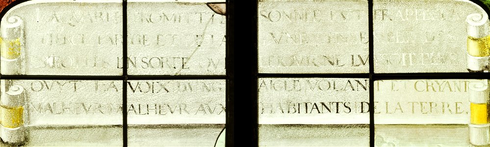Saint-Chapelle de Vincennes - Baie 1 - Texte de la sixime vision de l'Apocalypse - l'obscurcissement des astres (bgw17 0752)