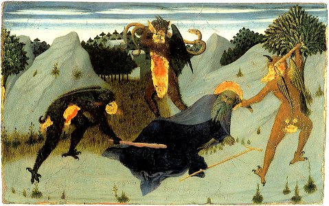 Saint-antony-beaten-by-the-devils-- Sassetta--Siena Pinacoteca. Free illustration for personal and commercial use.