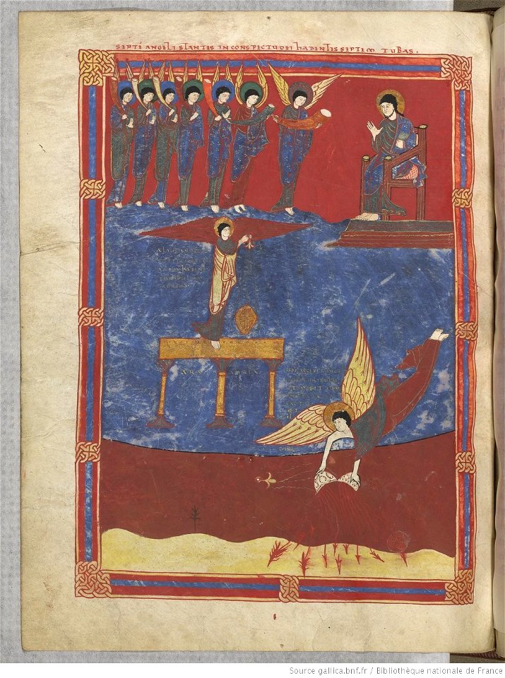 Saint-Sever Beatus f. 135v - Seven trumpets