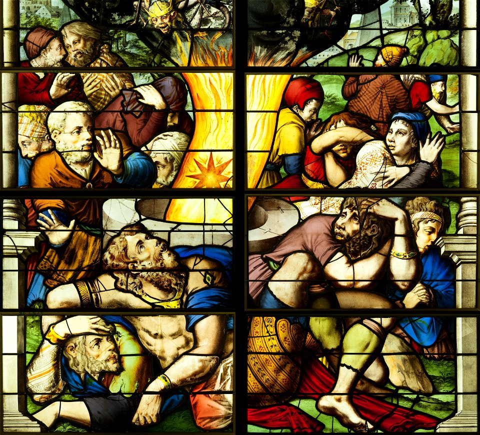 Saint-Chapelle de Vincennes - Baie 0 - Les saulteraux, détail des humains fuyant (bgw17 0368)