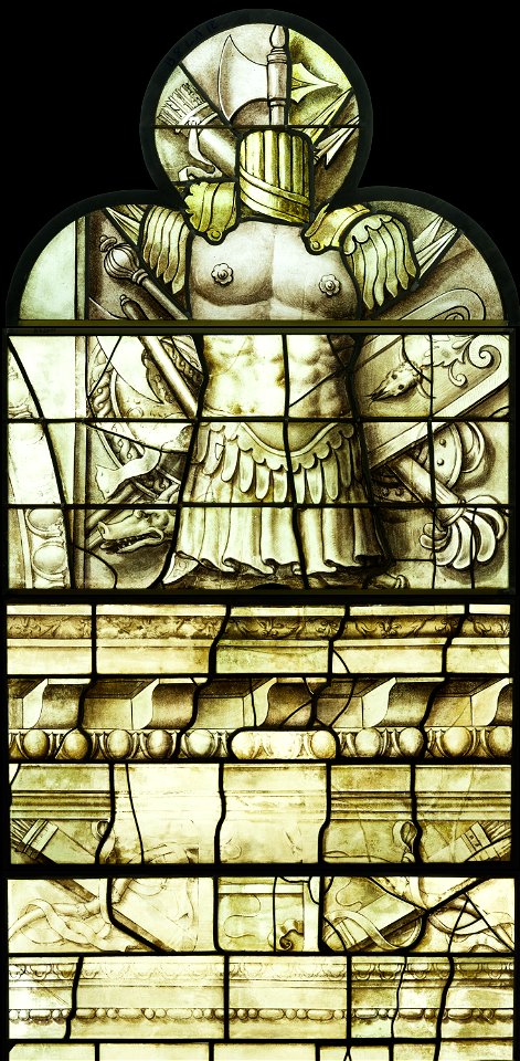 Saint-Chapelle de Vincennes - Baie 6 - Trophée d'armes et décor d'architecture (bgw17 0683)