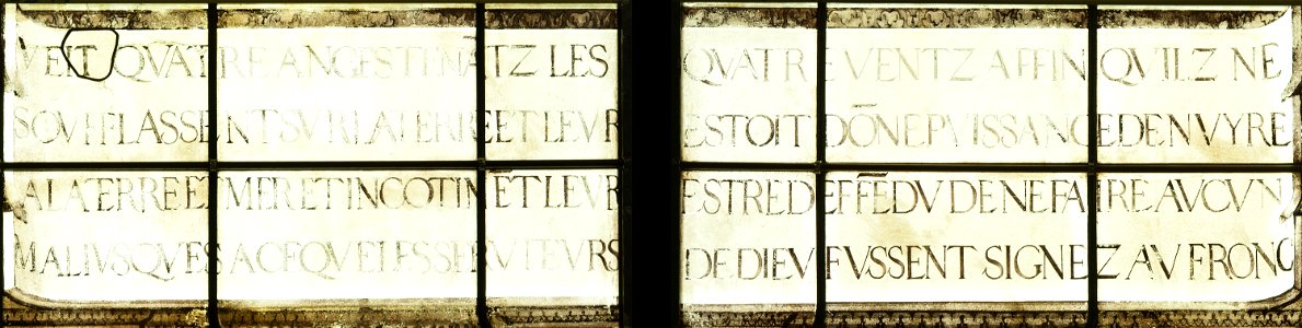 Saint-Chapelle de Vincennes - Baie 4 - Texte de la première vision de l'Apocalypse - les anges marquant au front les serviteurs de Dieu (bgw17 0507)