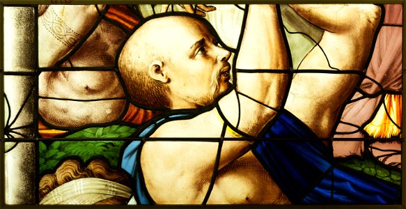 Saint-Chapelle de Vincennes - Baie 0 - Homme levant les bras (bgw17 0414)