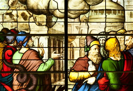 Saint-Chapelle de Vincennes - Baie 3 - Les deux témoins, détail des hommes discutant (bgw17 0819)