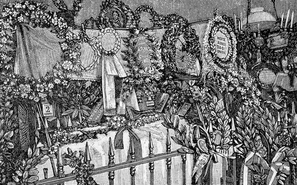 Sala delle corone e letto ove morì G. Garibaldi (xilografia)
