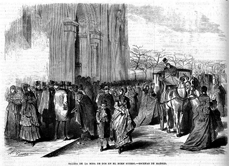 Salida de la misa de dos en el Buen Suceso, en La Ilustración de Madrid