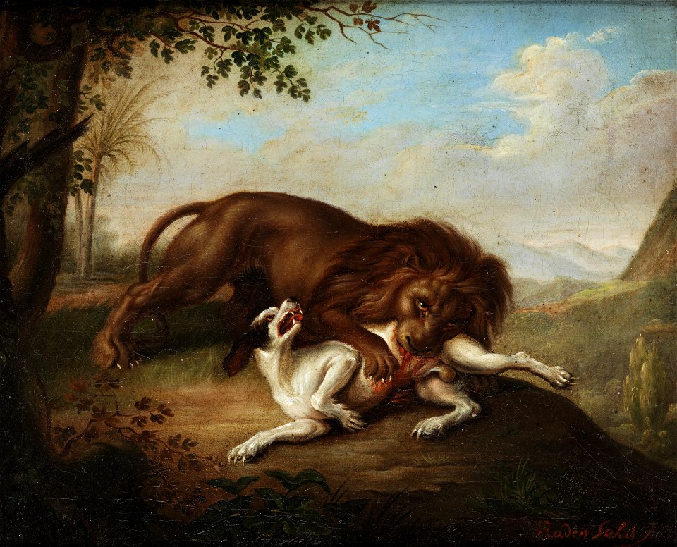 Raden Sarief Bustaman Saleh - Lion tears a white hound