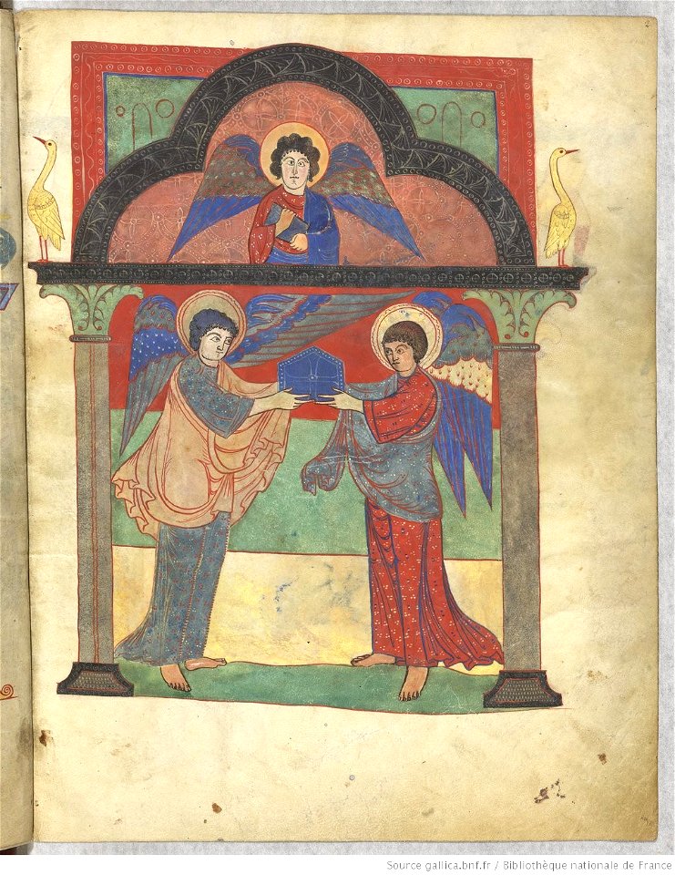 Saint-Sever Beatus f. 002r - Anges tenant l'évangile
