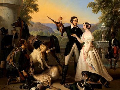 Raden Saleh - Ernst II. und Alexandrine von Sachsen-Coburg und Gotha nach der Jagd (1844)