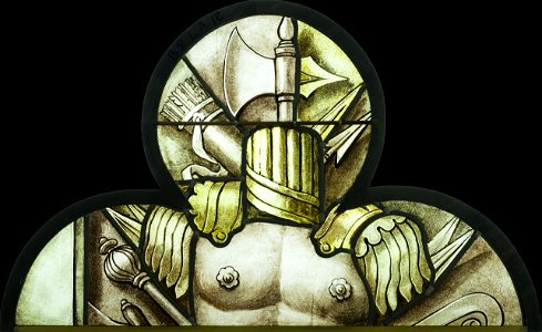 Saint-Chapelle de Vincennes - Baie 6 - Tête de lancette à décor de trophée d'armes (bgw17 0692)