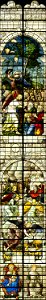 Saint-Chapelle de Vincennes - Baie 4 - Les anges marquant au front les serviteurs de Dieu, Les sept trompettes données aux anges, Vierge à l'Enfant et saint François d'Assise (Bgw17 0499)