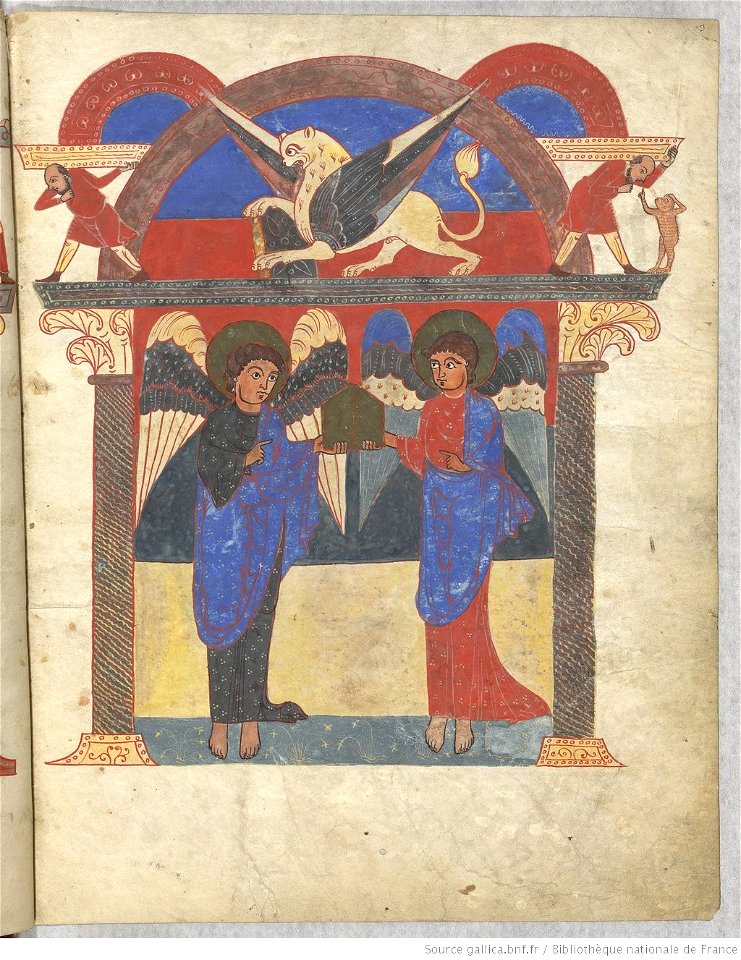 Saint-Sever Beatus f. 003r - Anges tenant l'évangile