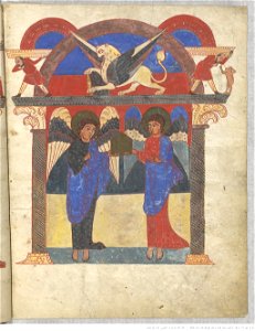 Saint-Sever Beatus f. 003r - Anges tenant l'évangile
