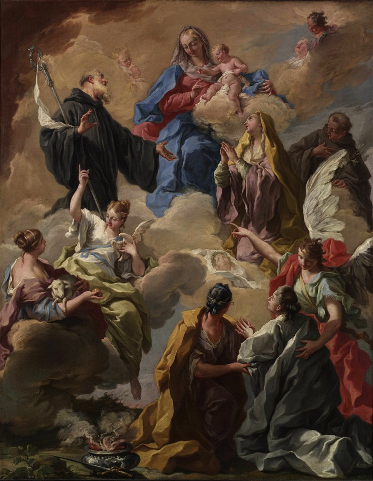 Saints Presenting a Devout Woman to the Virgin and Child - Pittoni