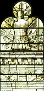 Saint-Chapelle de Vincennes - Baie 6 - Trophée d'armes et décor d'architecture (bgw17 0682)