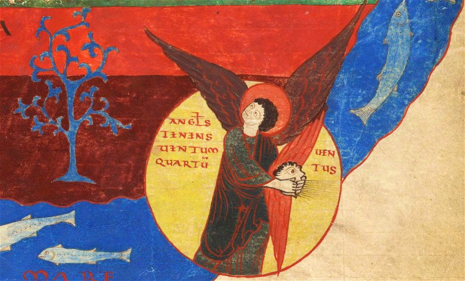 Saint-Sever Beatus f. 119r - Angels holding winds - crop1
