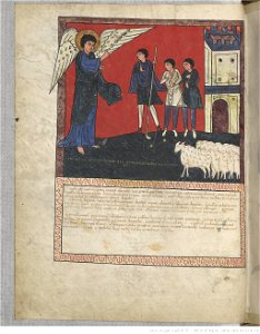 Saint-Sever Beatus f. 012v - Annunciation to the shepherds