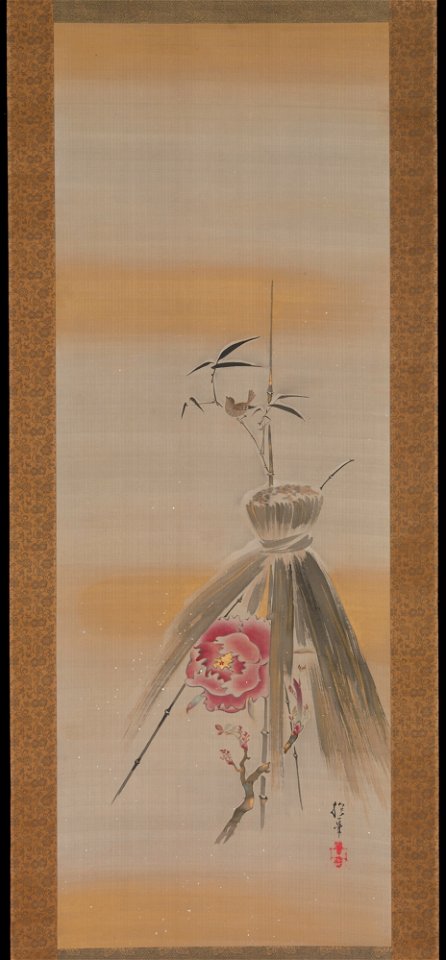 Sakai Hōitsu - Peony Sheltered by Rice Straw - 36.100.24 - Metropolitan Museum of Art