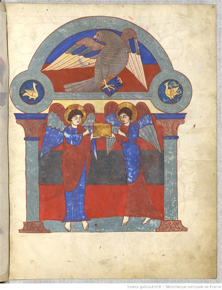 Saint-Sever Beatus f. 005r - Anges tenant l'évangile