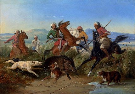 Raden Sarief Bustaman Saleh - A boar hunt in Java
