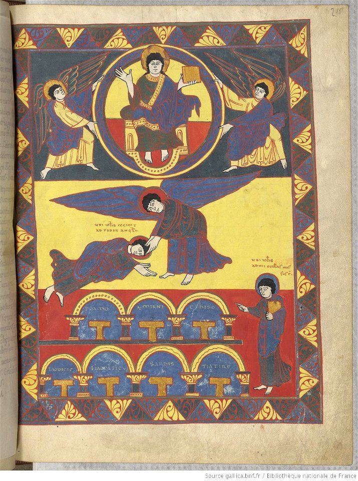 Saint-Sever Beatus f. 215r - Saint John and 7 churches