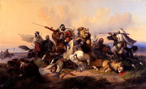 Raden Saleh - The Lion hunt (1841). Free illustration for personal and commercial use.