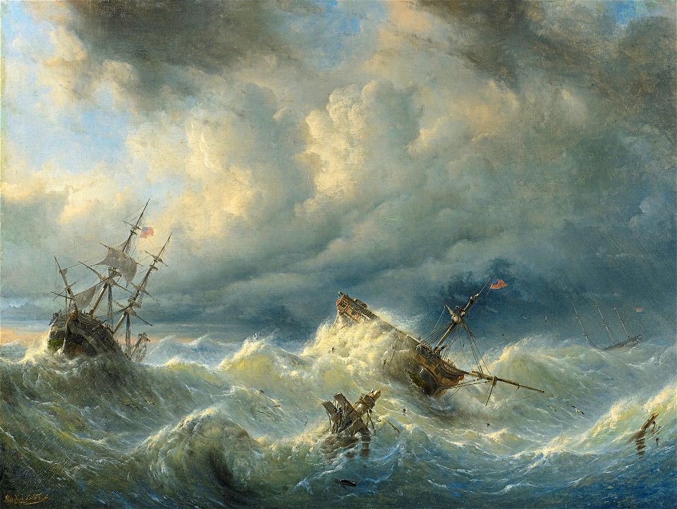 Raden Sarief Bustaman Saleh - Ships on a Stormy Sea (1840)