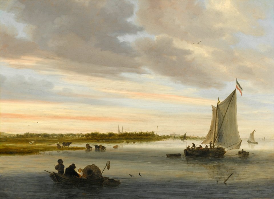 Salomon van Ruysdael -River landscape with the town of Haarlem on the horizon