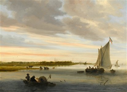 Salomon van Ruysdael -River landscape with the town of Haarlem on the horizon